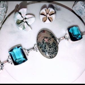 Honey 🍯 Dendrite Opal w/Blue Topaz 925 Bracelet